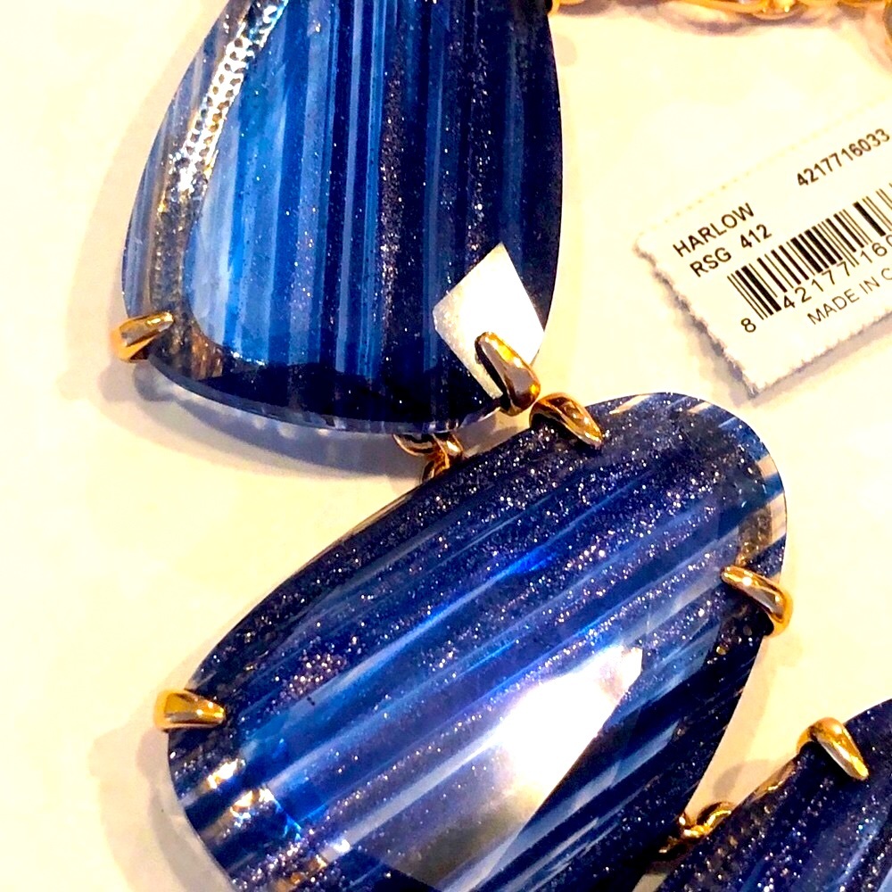 NWT RARE & RETIRED Kendra Scott Navy Dusted Harlow & Elles Rose Gold STUNNING! - Picture 12 of 13